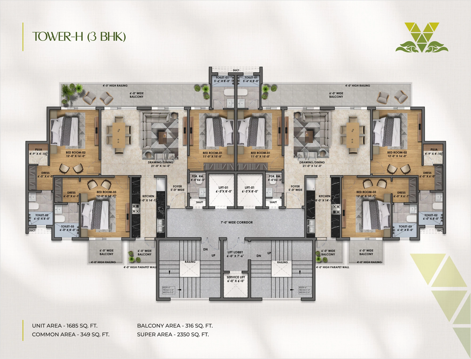 Vintage Greens Zirakpur 3 BHK floor plan