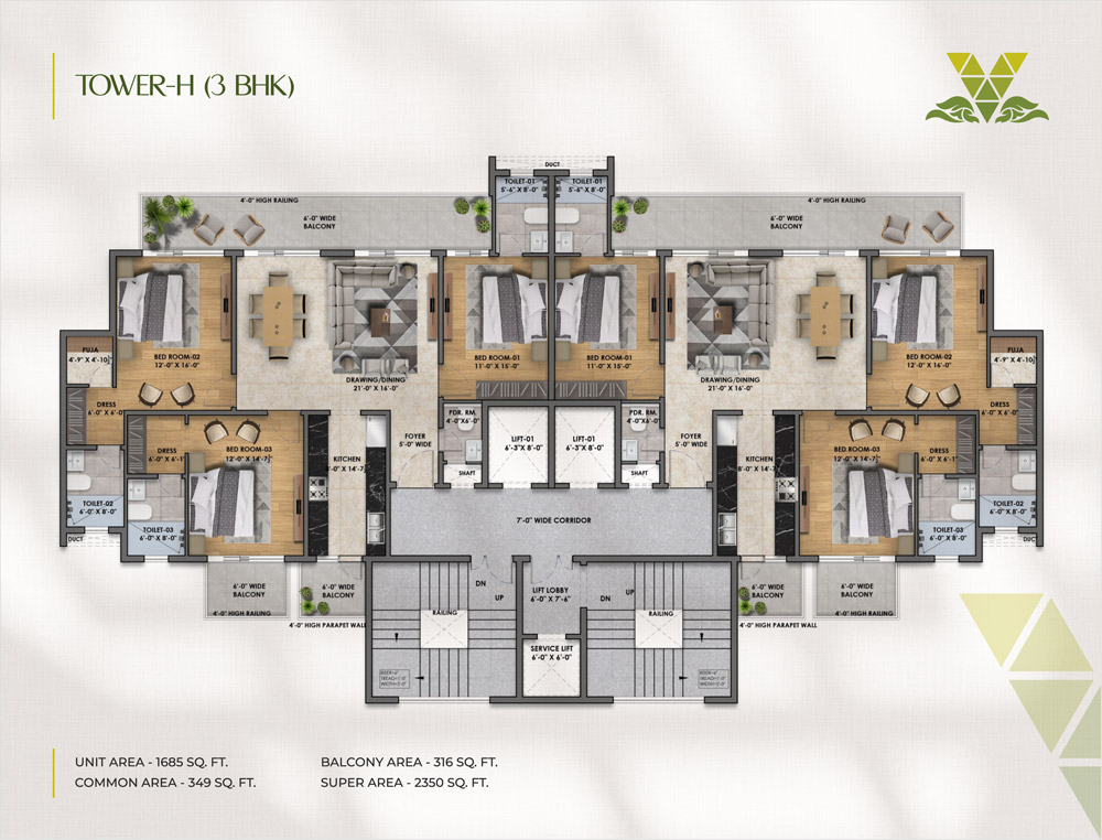 3 BHK Flats in Vintage Greens Zirakpur